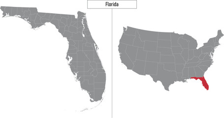 map of Florida state of United States and location on USA map