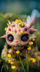 Portrait of a cute lizard creature in the field