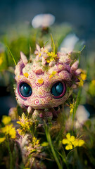 Portrait of a cute lizard creature in the field