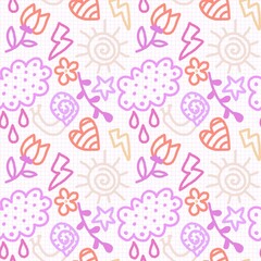 Cartoon school seamless doodle pattern for wrapping paper and fabrics and kids clothes print and fashion