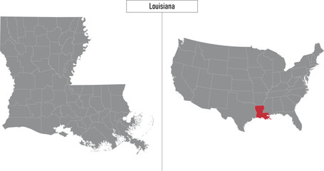 map of Louisiana state of United States and location on USA map