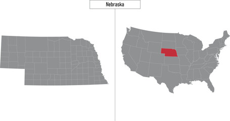 map of Nebraska state of United States and location on USA map