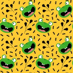 Fototapeta premium Cartoon animals seamless frogs pattern for wrapping paper and fabrics and kids clothes print and fashion textiles