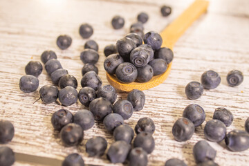 Harvest Of Ripe Blueberries, Closeup, Macro. Blueberries Rotate. Isolated Fresh Blueberries.