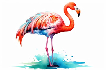 Pink flamingo on a white background. Illustration
