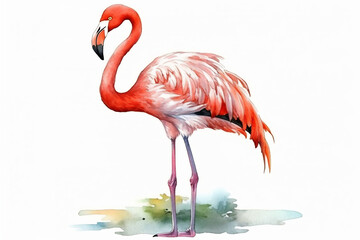 Pink flamingo on a white background. Illustration