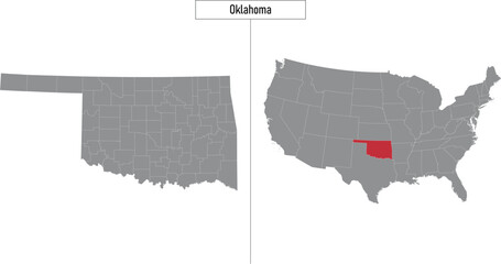 map of Oklahoma state of United States and location on USA map