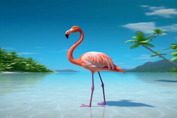 One flamingo standing peacefully alone in the water