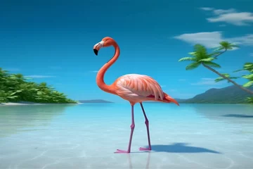 Fotobehang One flamingo standing peacefully alone in the water © Canvas Alchemy