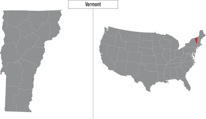 map of Vermont state of United States and location on USA map
