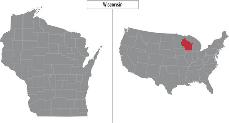 map of Wisconsin state of United States and location on USA map