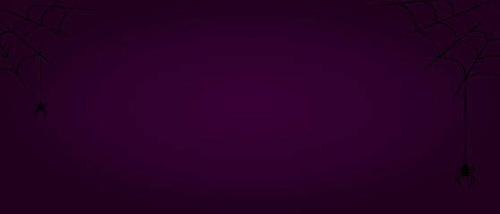 Spider and cobweb background. The scary of the halloween symbol Isolated on blue and purple illustration. The spider descends on the web