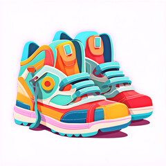 Fototapeta premium cartoon illustration of neon colorful high-top sneakers on white background