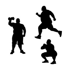 Vector illustration. Set of silhouettes of a man going in for sports. Slimming.
