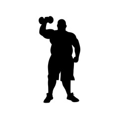 Vector illustration. Silhouette of a man with a kettlebell in his hand. Slimming.