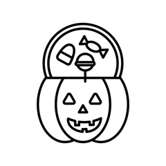 Halloween pumpkin basket. Jack o Lantern bowl. outline style vector illustration, editable.
