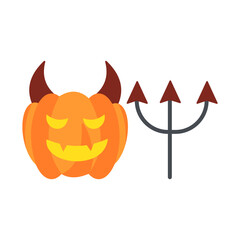 
Devil scary Halloween pumpkin on white background, Happy Halloween decoration element, vector illustration
