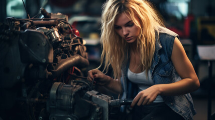 Fototapeta na wymiar young woman mechanic in garage