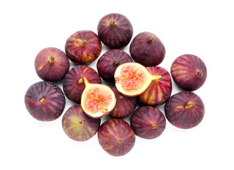 Fresh ripe figs on white background