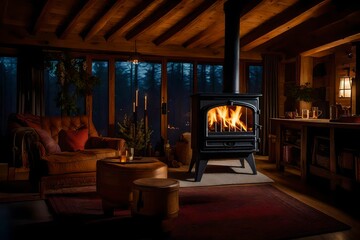 The warmth of a duplex's wood-burning stove, creating a cozy atmosphere on a chilly evening 