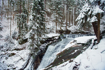 Szklarki Waterfall, winter view, Szklarska poręba, Poland.