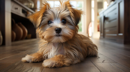 adorable yorkshire terrier puppy at home