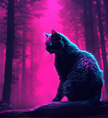 Cyberpunk cat in neon lighting, futuristic photorealistic illustration