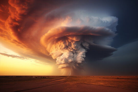 hurricanes and tornadoes. Abnormal weather and natural disasters are becoming more severe due to global warming. An enlightening image of climate change due to a decarbonized society. disaster concept