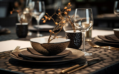 Luxury tableware beautiful table setting in restaurant