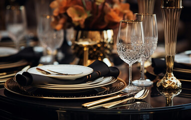 Luxury tableware beautiful table setting in restaurant - Powered by Adobe