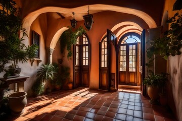 The classic beauty of a Mediterranean villa's arched doorways and terracotta floors 