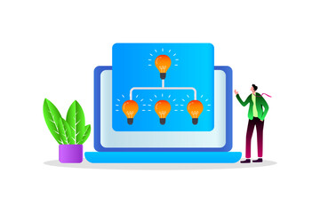 business men idea  on Computer. Enterprise management subordinate structure. Delegating, assignment.