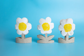 toilet paper roll craft concept for kid and kindergarten, DIY, tutorial, summer or spring flower toy, recycle art