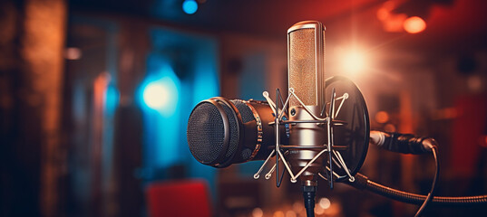 Modern professional microphone in recording studio - obrazy, fototapety, plakaty
