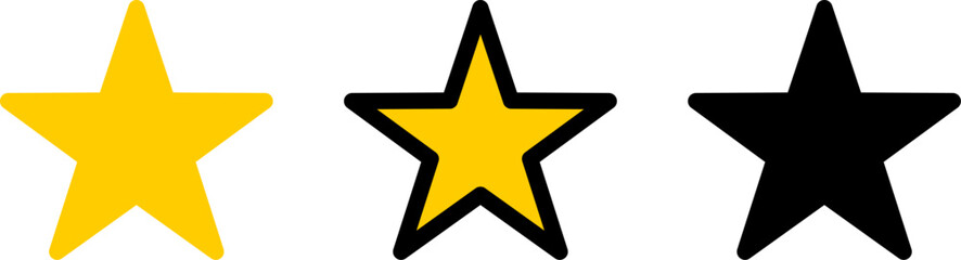Set of Golden Yellow and Monochrome Black Review or Feedback Star Icon. Vector Image.