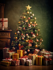 beautiful christmas tree with gifts