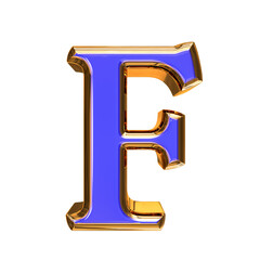 Blue symbol in a golden frame. letter f