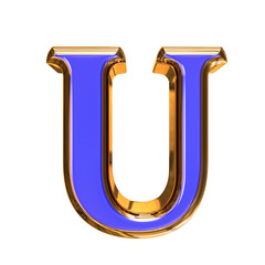 Blue symbol in a golden frame. letter u