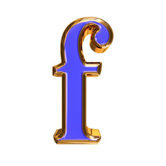 Blue symbol in a golden frame. letter f