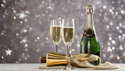 Winter holidays champagne bottle and glass celebration