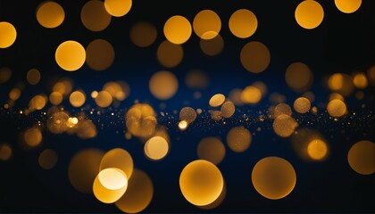 Christmas golden light on navy blue background - dark blue and gold particle abstract, shine particles bokeh, gold foil texture, holiday concept