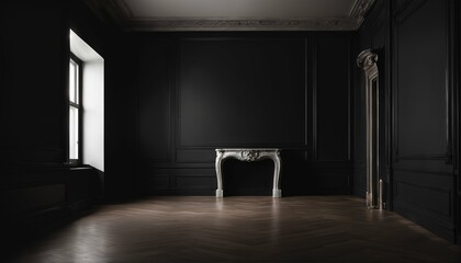 Dark elegant room at night with copy space, blank wall, negative space - empty
