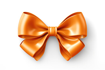 Golden satin bow isolated on white background. Elegant orange bow for gift decoration. AI generated