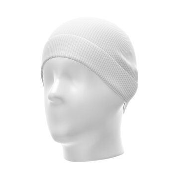 a white beanie hat on a mannequin isolated on a white background