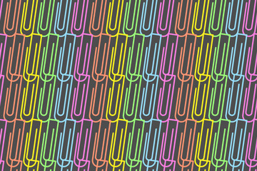 Endless pattern of bright colorful paper clips on a dark backdrop. Administrative Professionals Day