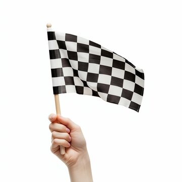 Hand Holding a Checkered Flag Isolated on White Background. Generative ai