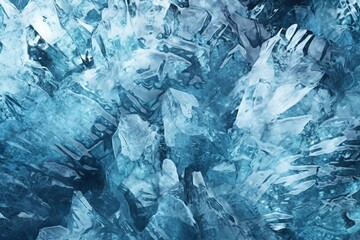 ice texture background, close up macro on blue ice with cracks texture, frozen water crystals winter season graphic resource