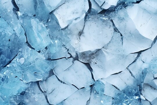 ice texture background, aerial view on blue ice with carcks texture, fozen water on lake or sea surface, winter season graphic resource