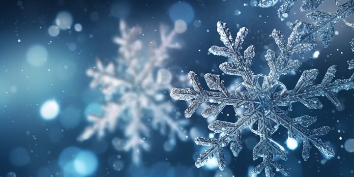 beautiful snowflake, close up macro ice winter white and blue background texture, graphic resource, winter season graphic resource