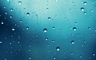 Raindrops on the window. Blue tone